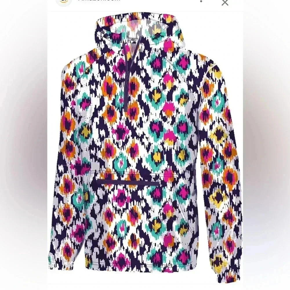 Southern Couture bright aztek nylon wind breaker pullover Sz XXL #003